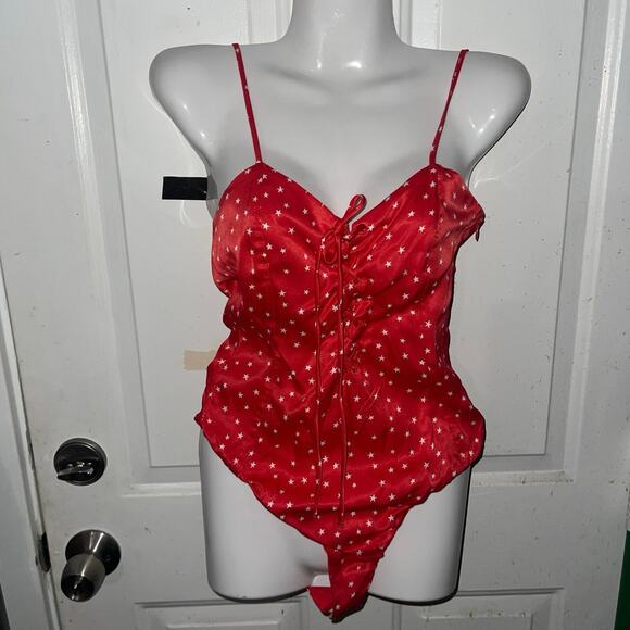 Zara Star Print Bodysuit Red Front Tie Size Small NWT - Picture 4 of 4
